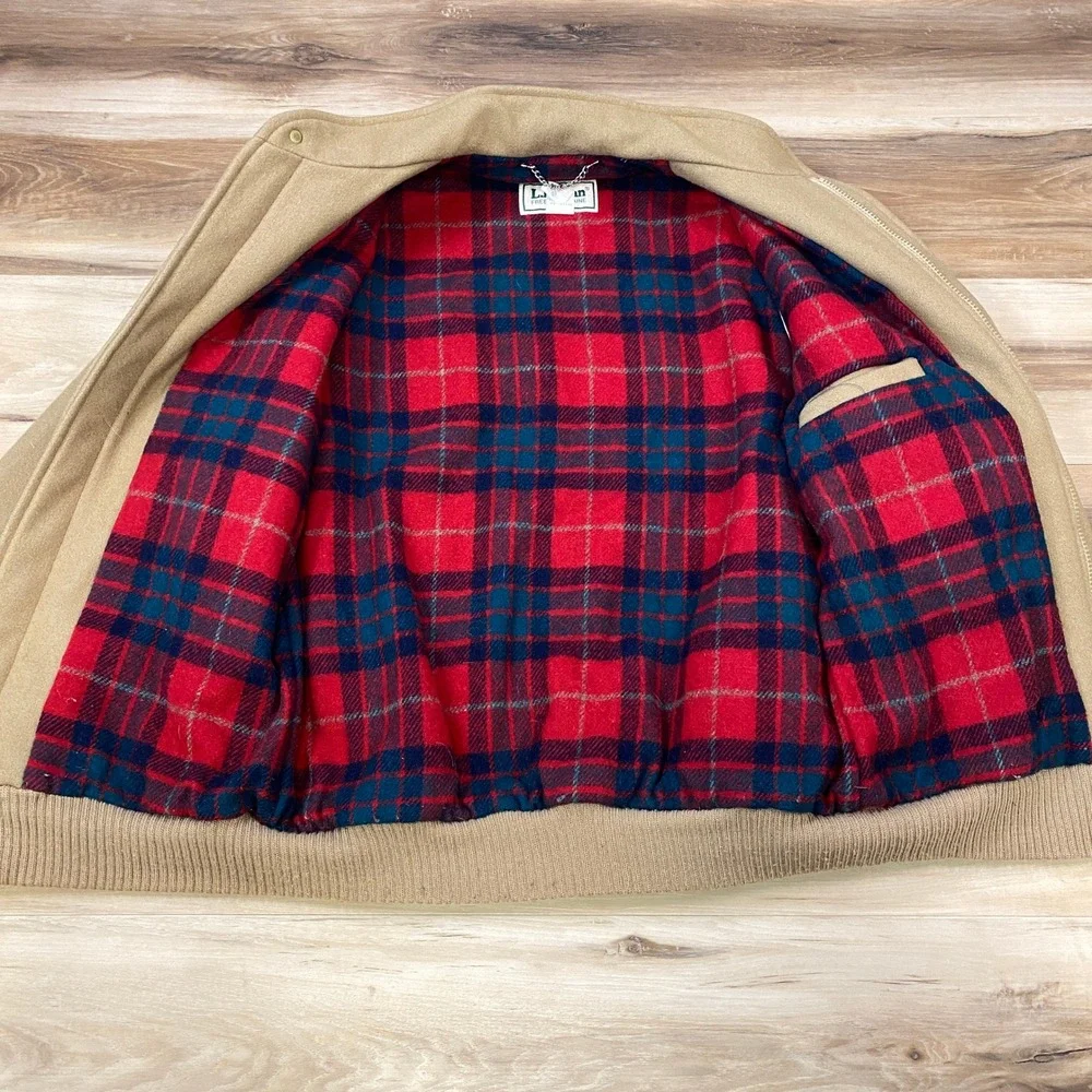 LL Bean Bomber Jacket Mens M Vintage Wool Plaid Lined Tan Heritage Made USA - Picture 12 of 12